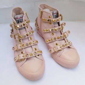 Ash Pink and Gold Studded High-Top Sneakers